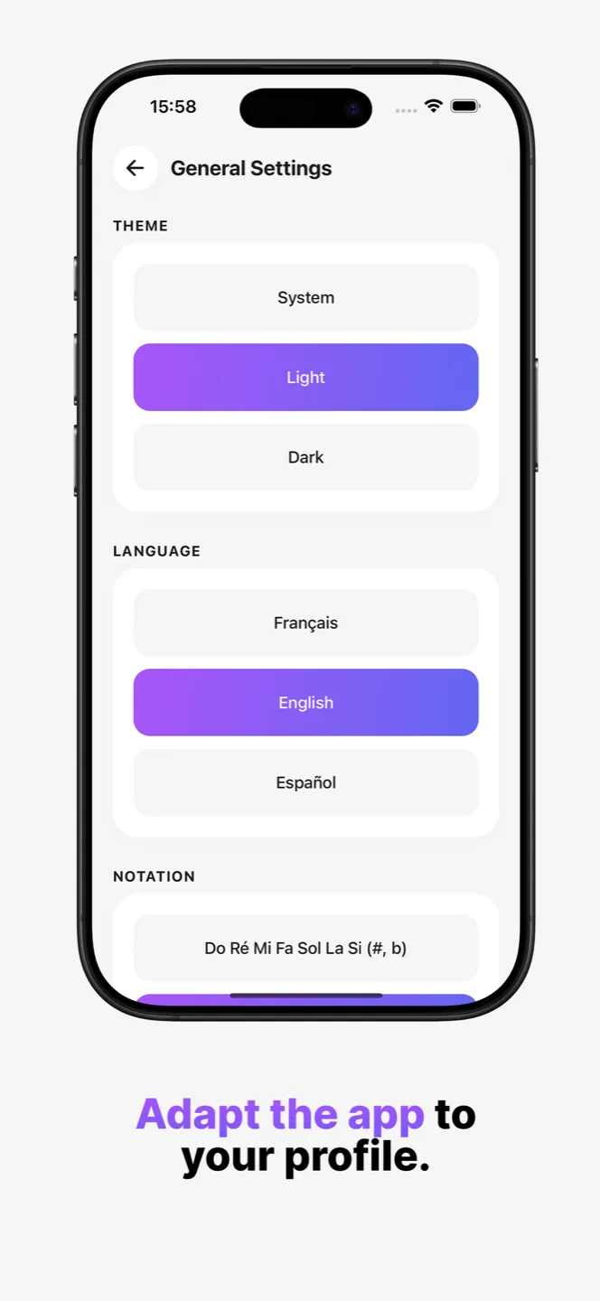 Adapt the app to your profile.