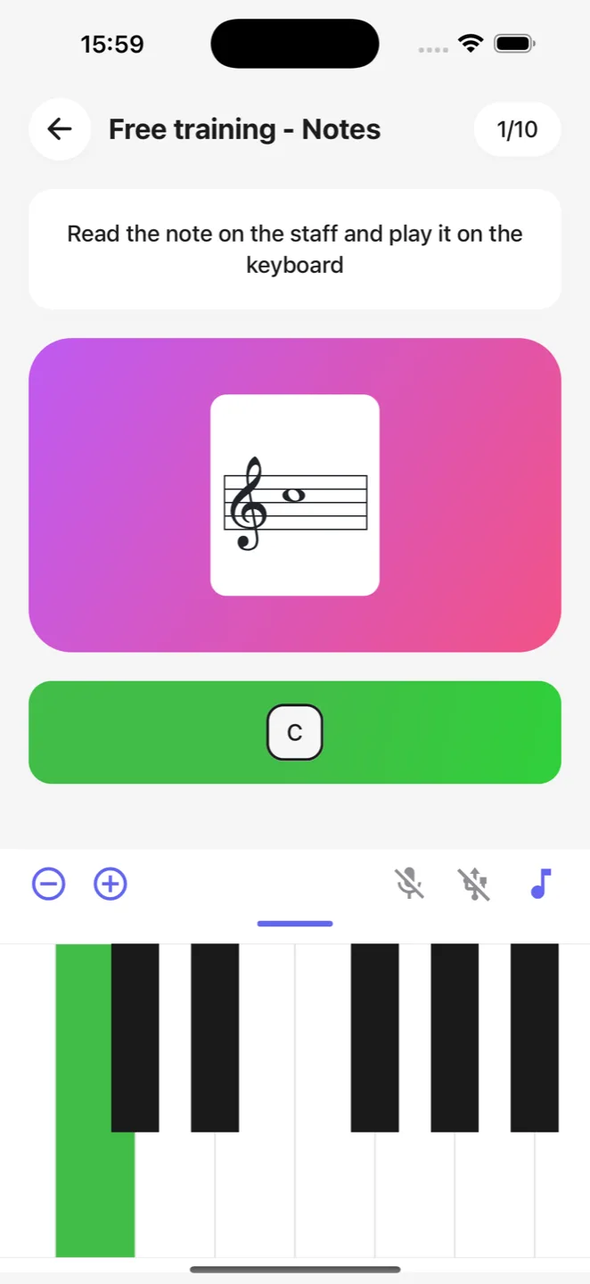 Answer using the virtual keyboard, your microphone or a MIDI device.