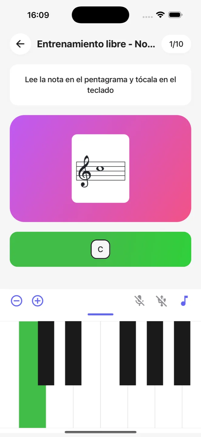 Responde con el teclado virtual, tu micrófono o un dispositivo MIDI.